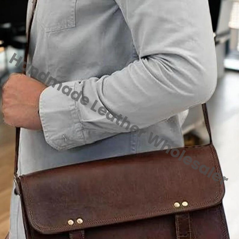 Personalized Leather Laptop Messenger Bag: Monogrammed Crossbody Briefcase