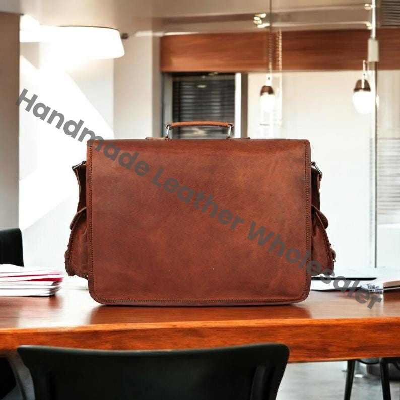 Personalized Leather Laptop Messenger Bag: Monogrammed Crossbody Briefcase