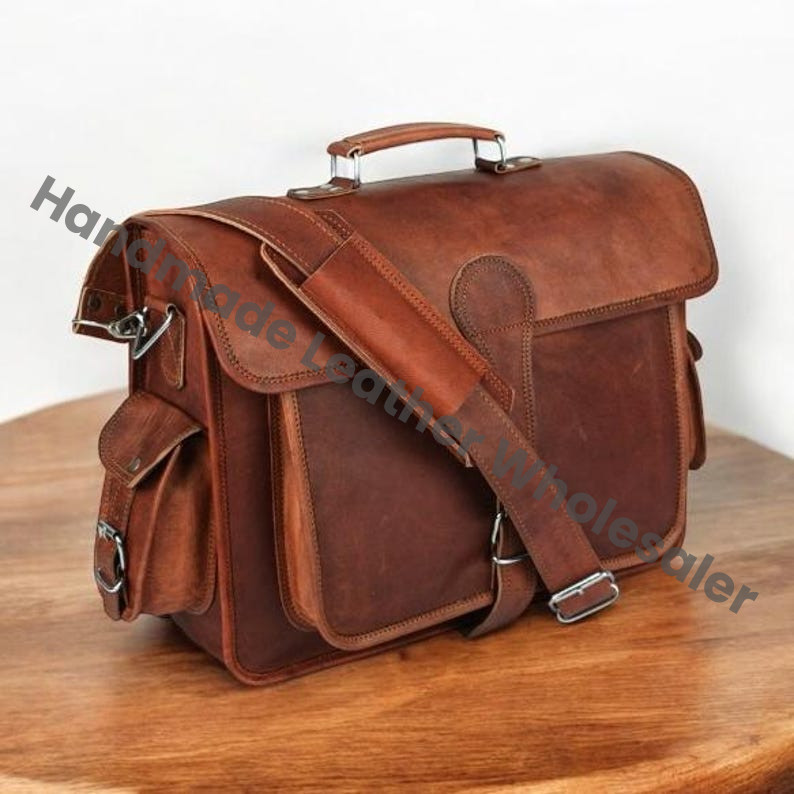 Personalized Leather Laptop Messenger Bag: Monogrammed Crossbody Briefcase