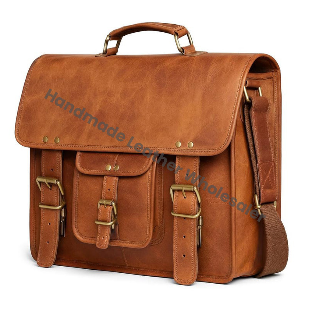 Personalized Leather Laptop Messenger Bag: Monogrammed Crossbody Briefcase