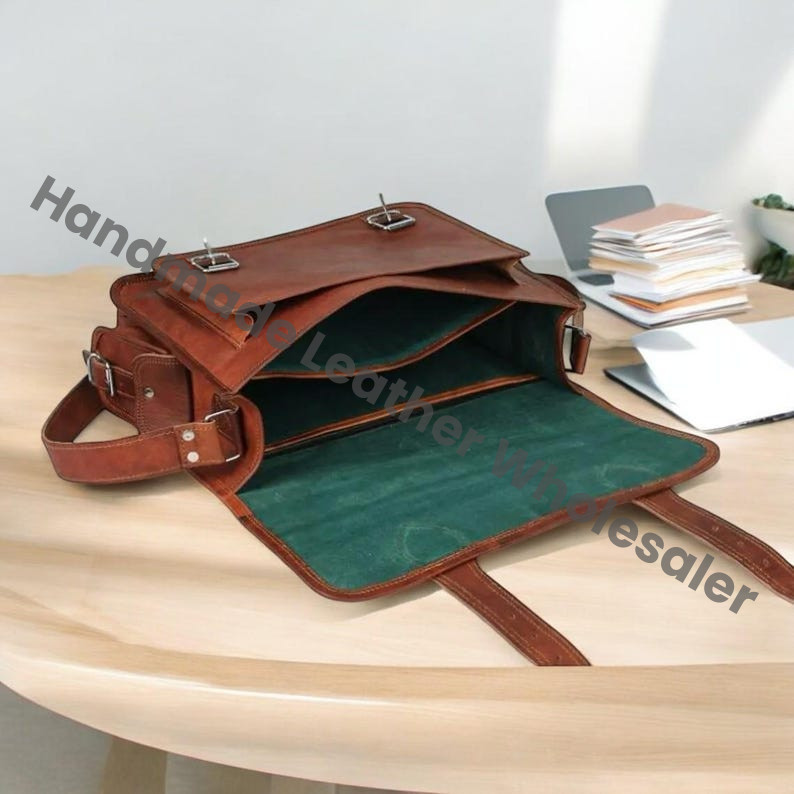 Personalized Leather Laptop Messenger Bag, Monogrammed Crossbody Satchel, Groomsmen Gift