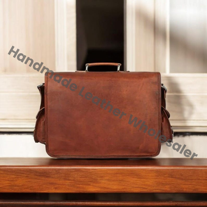 Personalized Leather Laptop Messenger Bag, Monogrammed Crossbody Satchel, Groomsmen Gift