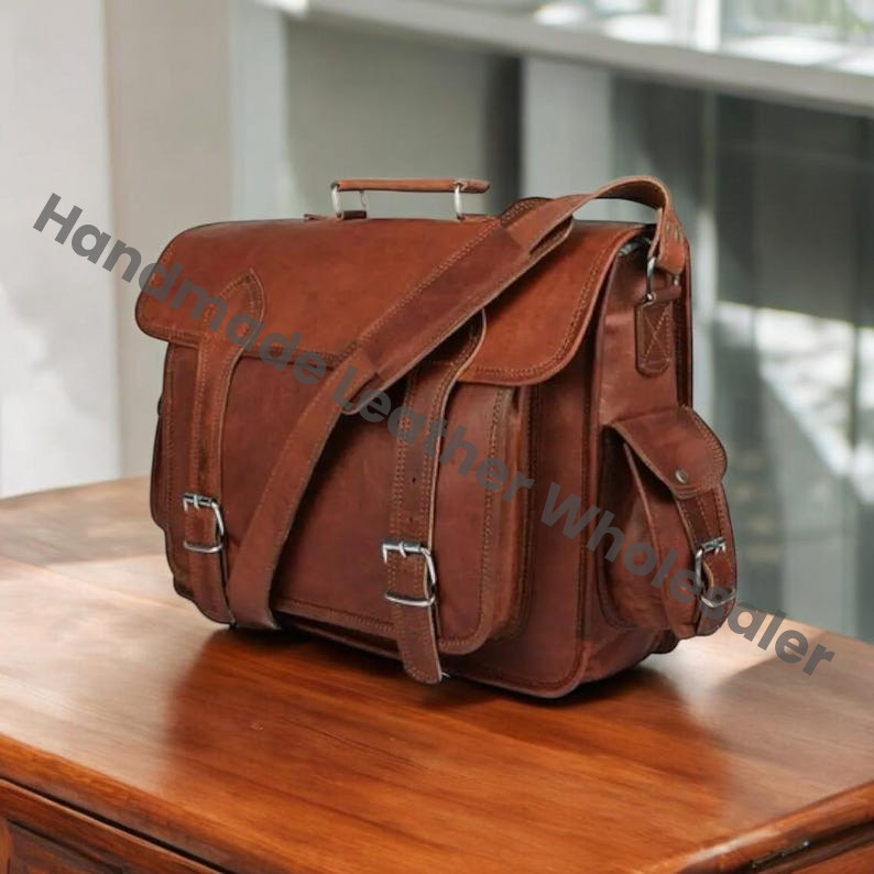 Personalized Leather Laptop Messenger Bag, Monogrammed Crossbody Satchel, Groomsmen Gift