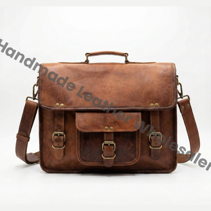 Personalized Leather Messenger Bag: Rustic Vintage Crossbody Laptop Briefcase