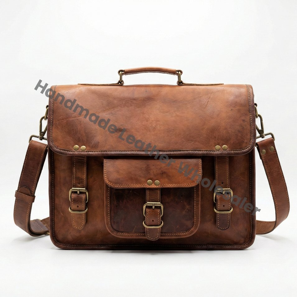 Personalized Leather Messenger Bag: Rustic Vintage Crossbody Laptop Briefcase