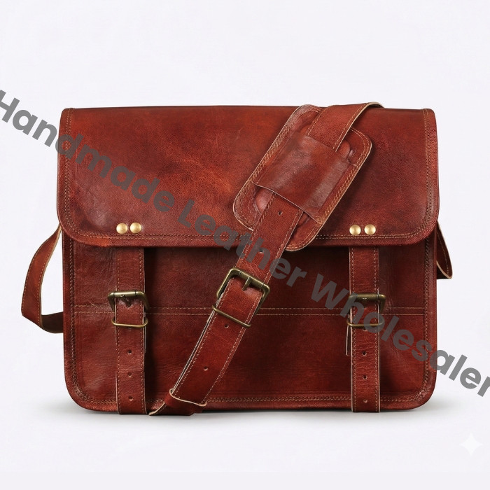 Personalized Leather Messenger Bag: Vintage Brown Crossbody Laptop Briefcase
