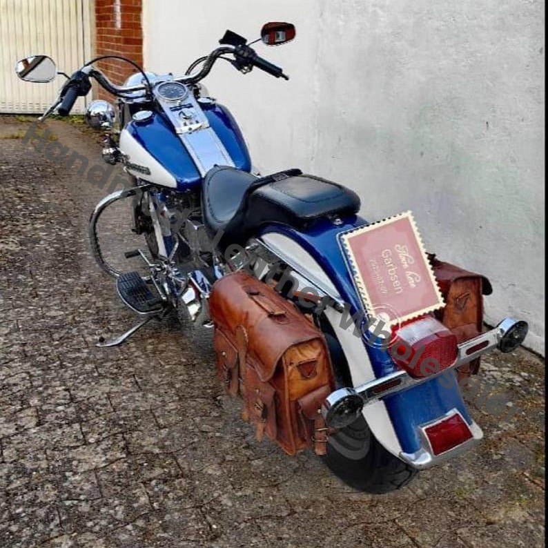Personalized Leather Motorcycle Bag: Vintage Saddle Panniers, Bike Lover Gift