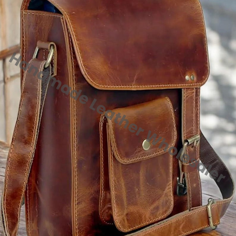 Personalized Leather Satchel: Handmade Distressed Tablet/Laptop Messenger Bag