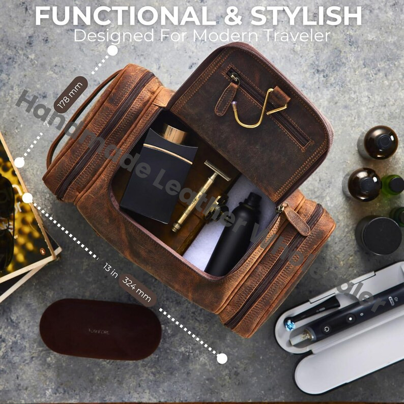 Personalized Leather Toiletry Bag: Handmade Dopp Kit, Groomsmen Gift