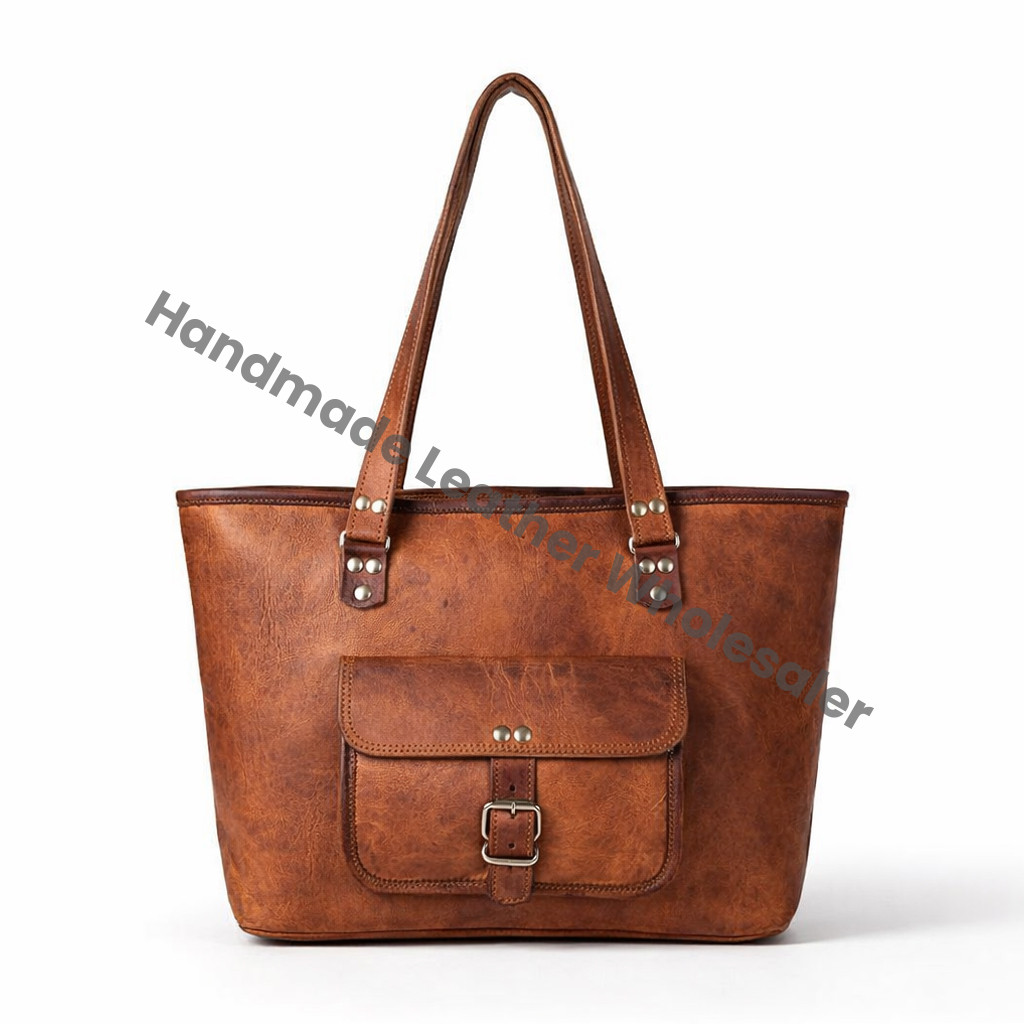 Personalized Leather Tote Bag: Handmade Large Handbag