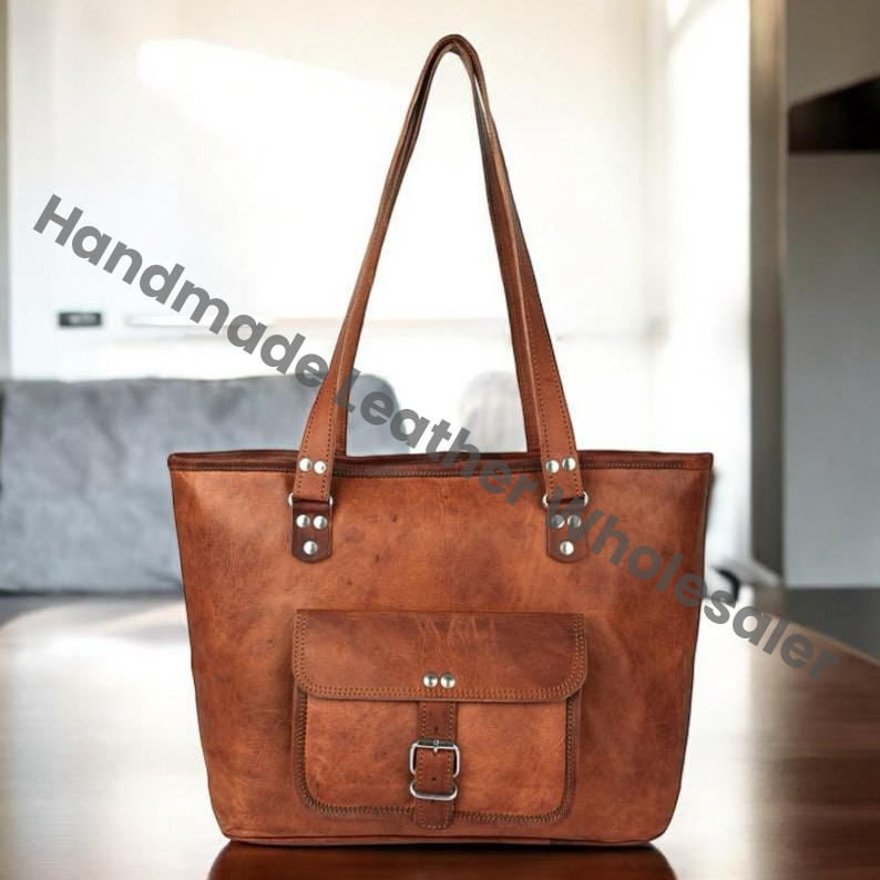 Personalized Leather Tote Bag: Handmade Large Handbag