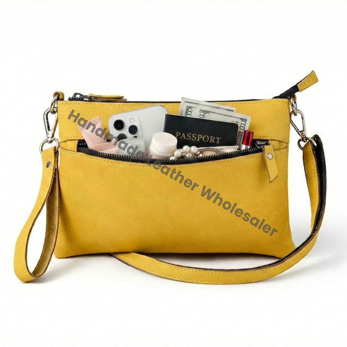 Personalized Women’s Leather Purse, Small Crossbody Wristlet Bag, Minimalist Everyday Handbag