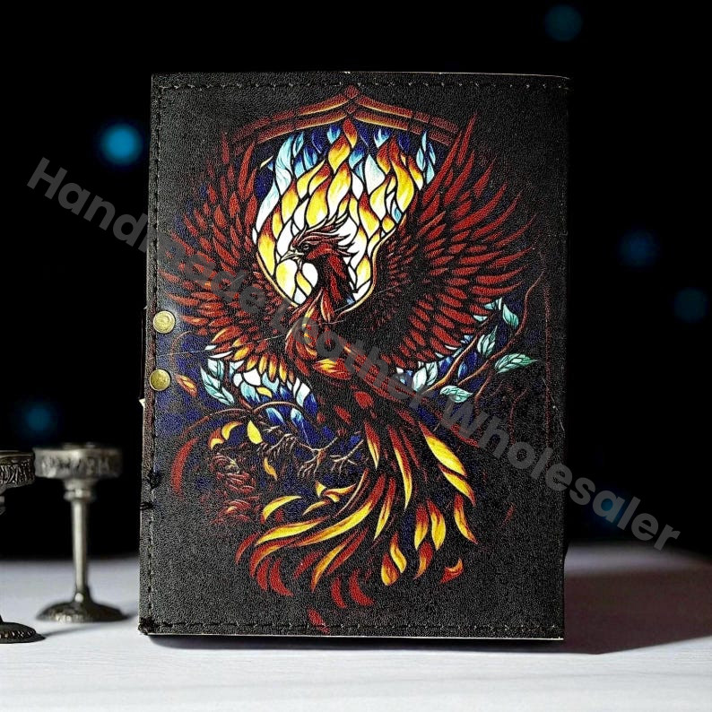 Phoenix Leather Grimoire Handmade Book of Shadows Vintage Spellbook, Gothic Wiccan Pagan Magic Journal Gift, Occult Writing Gift