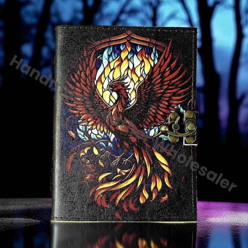 Phoenix Leather Grimoire Handmade Book of Shadows Vintage Spellbook, Gothic Wiccan Pagan Magic Journal Gift, Occult Writing Gift