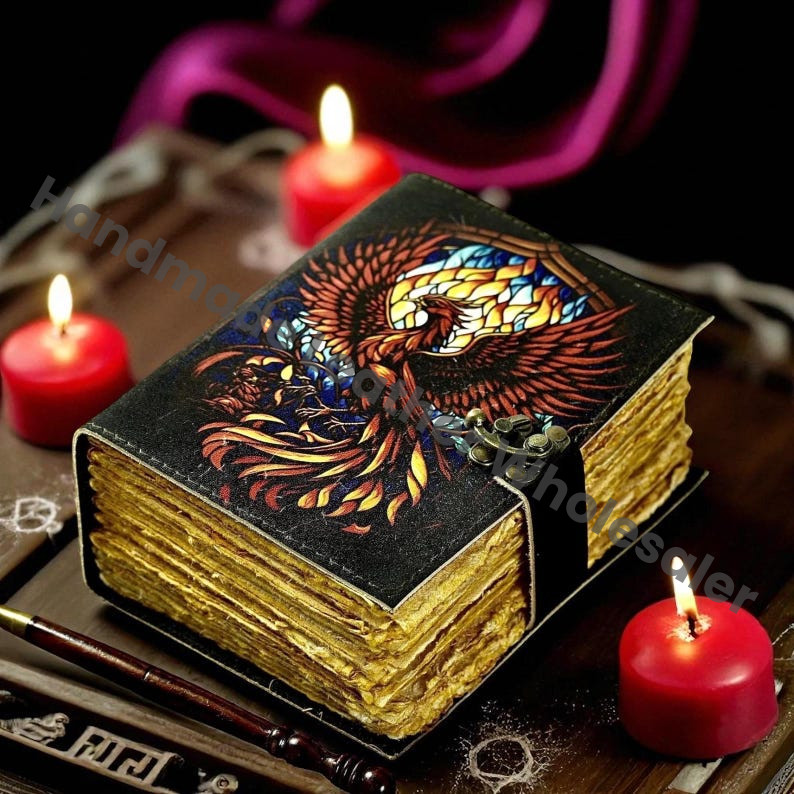 Phoenix Leather Grimoire Handmade Book of Shadows Vintage Spellbook, Gothic Wiccan Pagan Magic Journal Gift, Occult Writing Gift