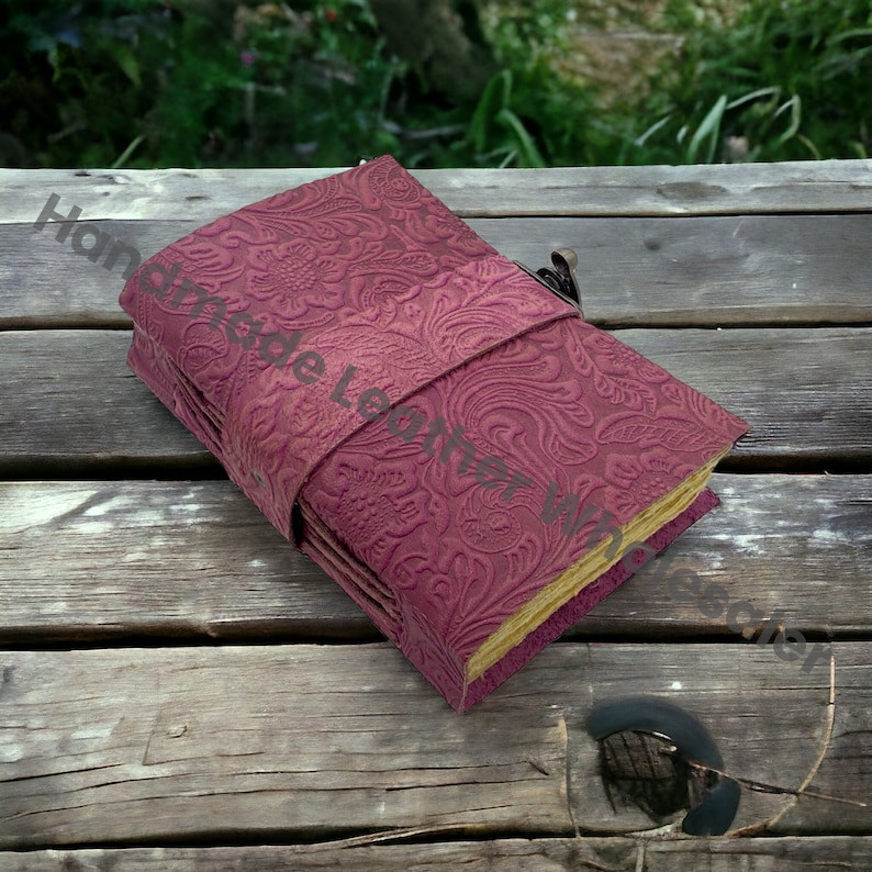 Pink Garden Flower Handmade Leather notebook Journal with Lock Antique Journal