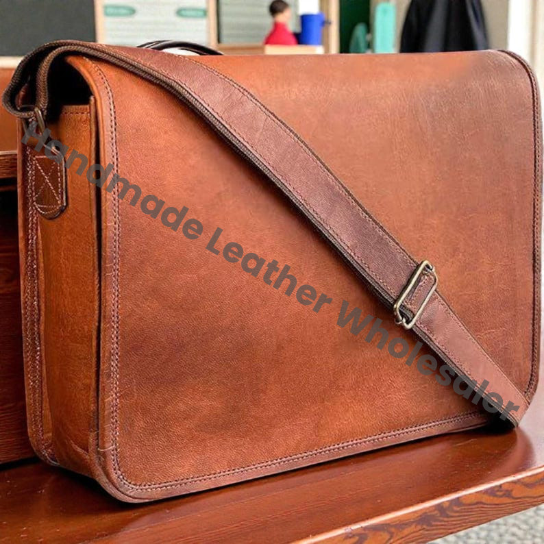 Premium Handmade Leather Messenger Bag – Vintage Brown Crossbody Laptop Satchel for Men & Women.