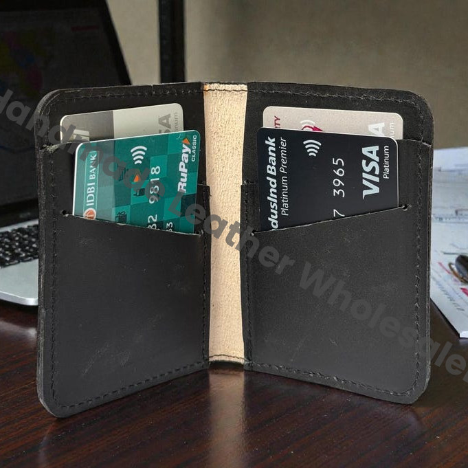 Premium Handmade Leather Wallet | 4 Card Slots | Artisan with Vintage Enchanted Black Moon Illustration Witchcraft, Pagan Magic Wallet Gift