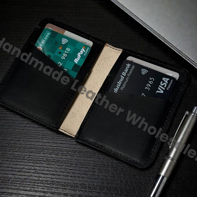 Premium Handmade Leather Wallet | 4 Card Slots | Artisan with Vintage Enchanted Black Moon Illustration Witchcraft, Pagan Magic Wallet Gift