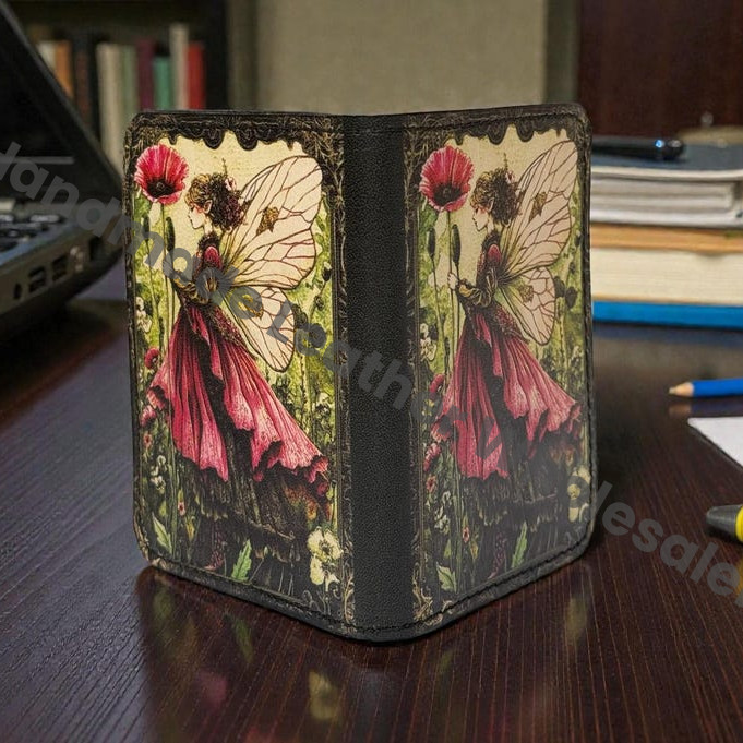Premium Handmade Leather Wallet | 4 Card Slots | Artisan with Vintage Enchanted Fairy Illustration Witchcraft, Pagan Magic Wallet Gift