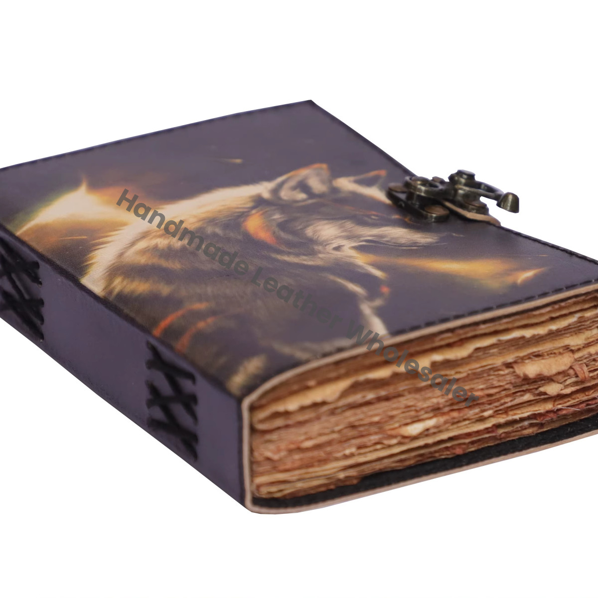 Premium Luxury Handmade Notebook Wolf Leather Cover Diary Digital Printing Hardcover Sewing Binding Gift Notebook