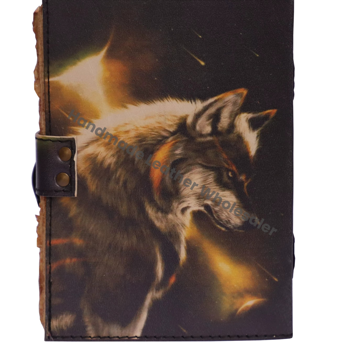 Premium Luxury Handmade Notebook Wolf Leather Cover Diary Digital Printing Hardcover Sewing Binding Gift Notebook
