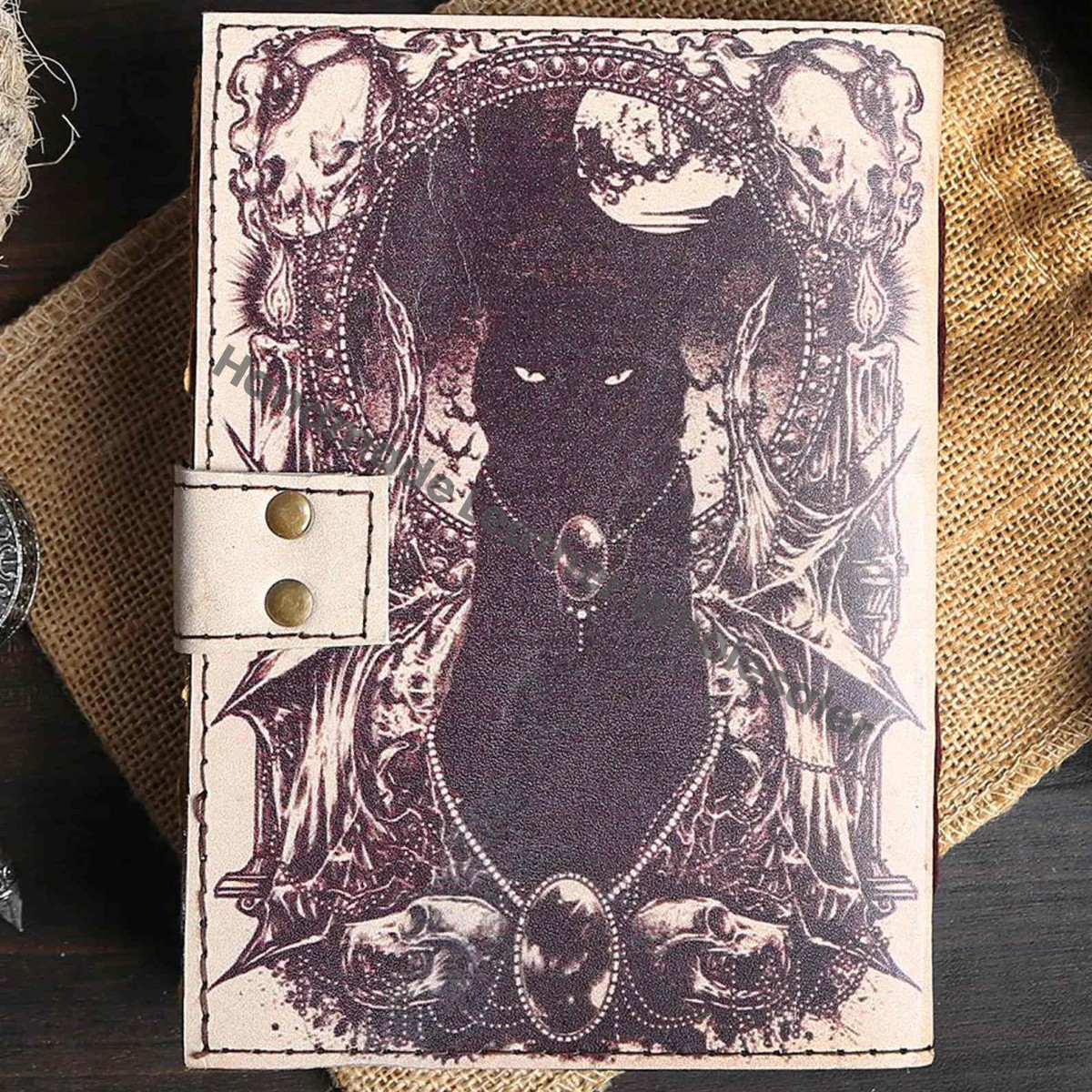 Printed Leather Cat Journal, Antique Deckle Edge Paper Sketchbook