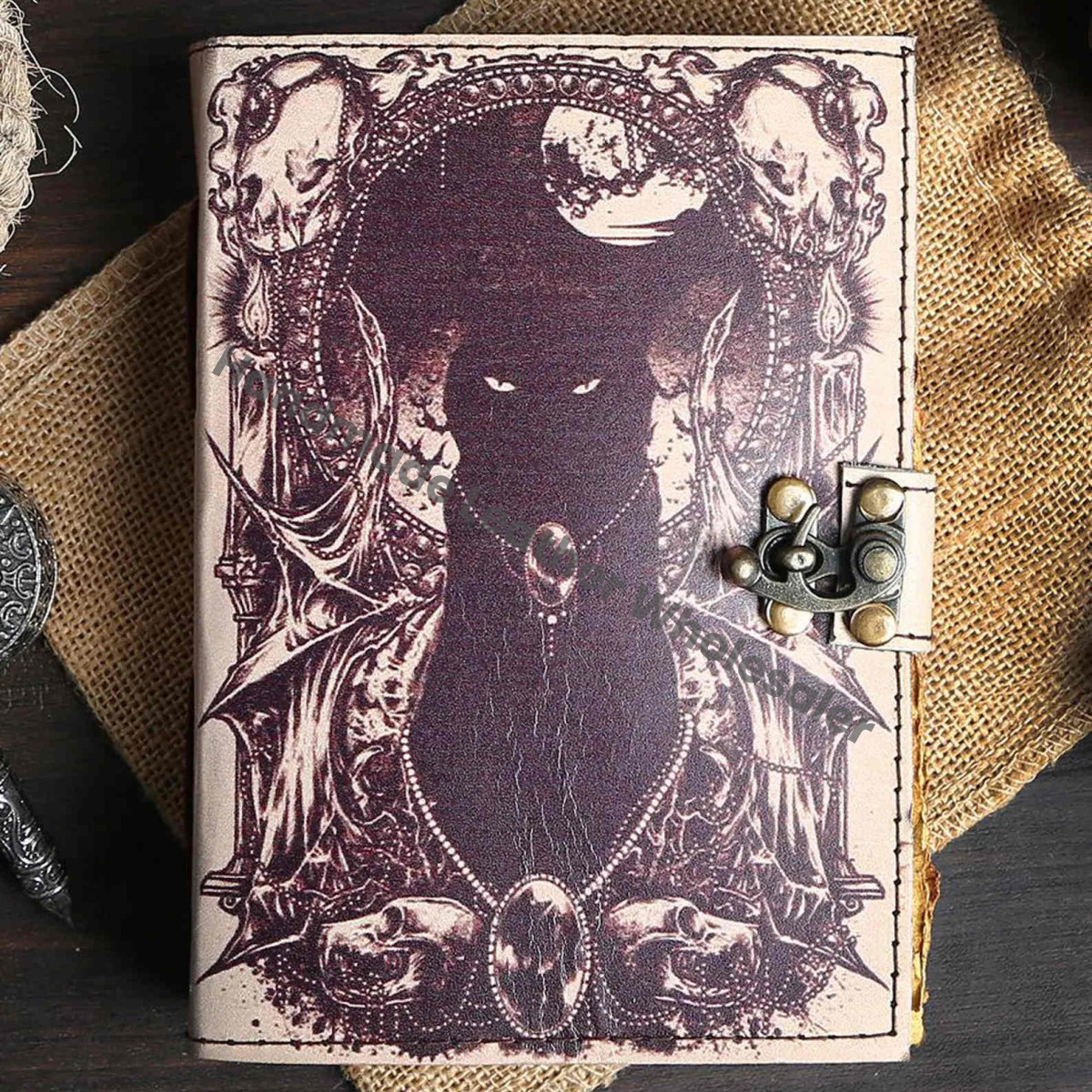 Printed Leather Cat Journal, Antique Deckle Edge Paper Sketchbook