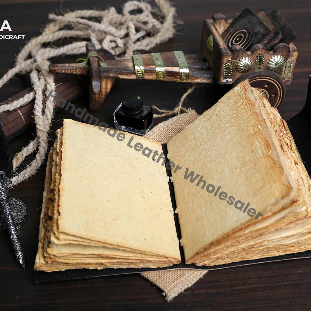 Printed Leather Cat Journal, Antique Deckle Edge Paper Sketchbook