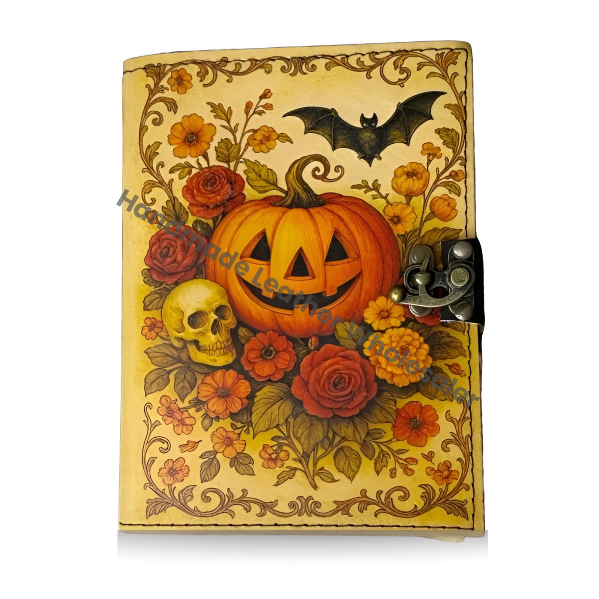 Pumpkin Leather Journal – Halloween Witchy Grimoire Notebook | Vintage Spell Book, Gothic Journal for Witches, Tarot & Spooky Writing, DnD