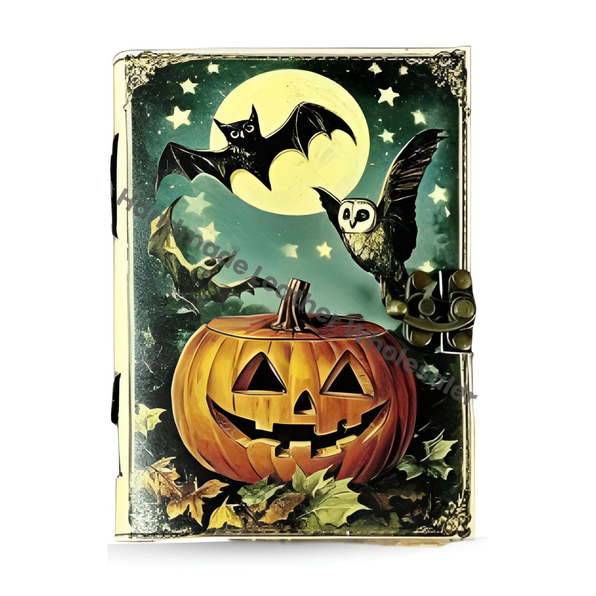 Pumpkin Leather Journal Vintage Bat Moon Forest Grimoire Handmade Book of Shadows Spell book Wiccan Pagan Gothic Magic Diary Gift