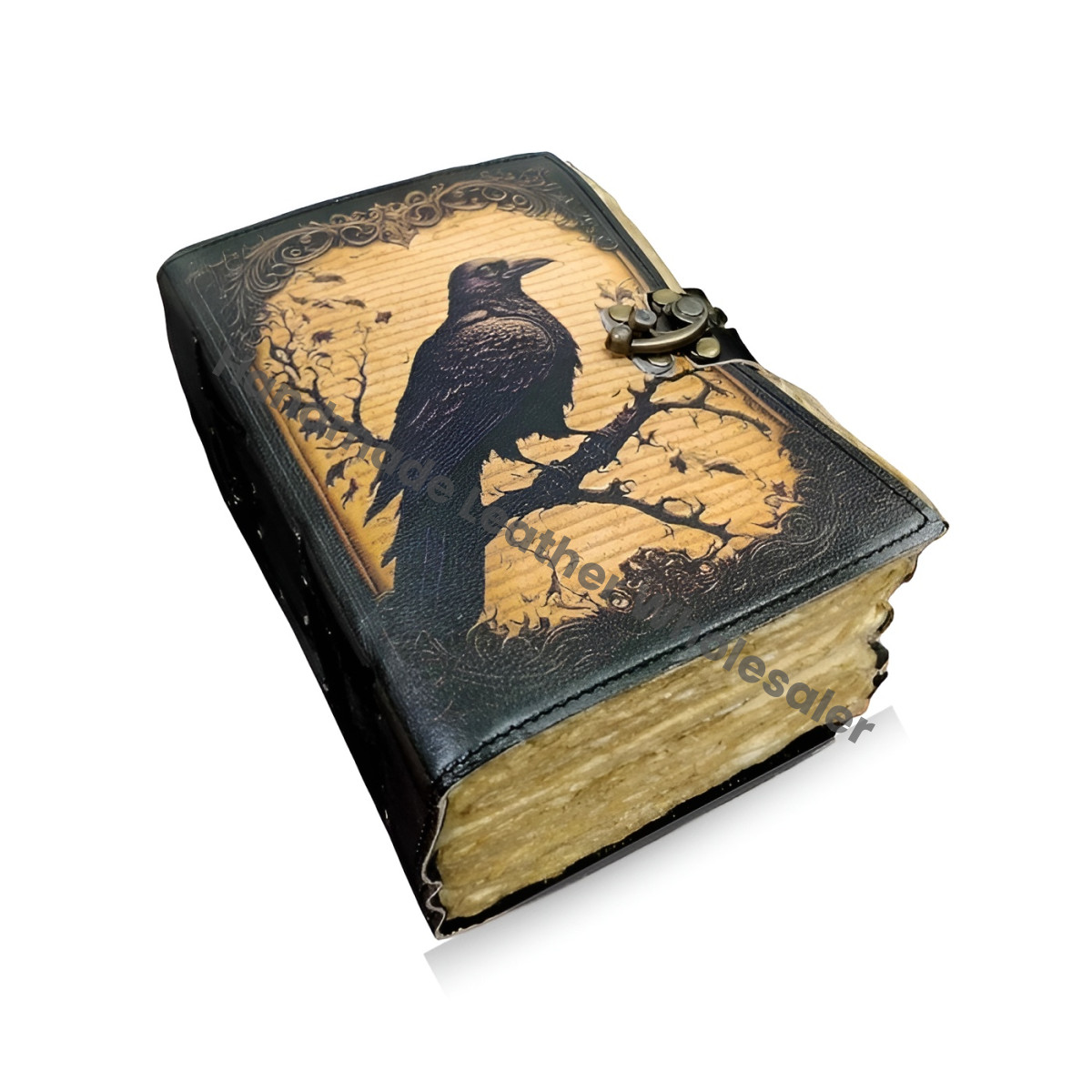 Raven Grimoire: Vintage Leather Journal, Blank Spell Book of Shadows -Leather Sketchbook-Drawing Journal Thick Notebook