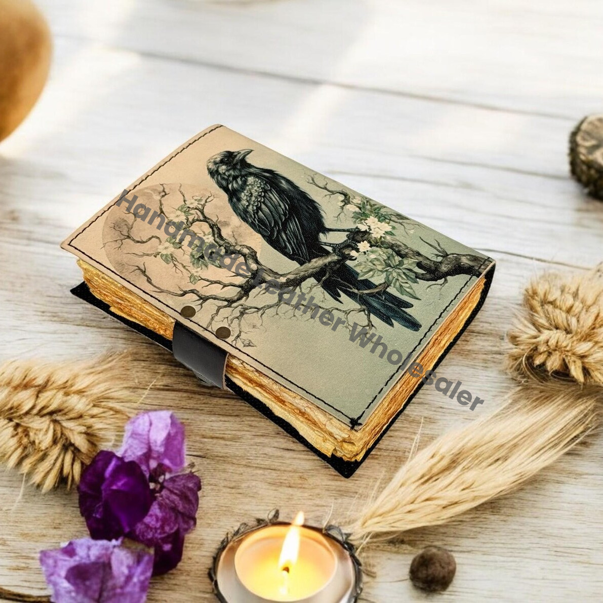 Raven Leather Grimoire – Gothic Book of Shadows, Witchcraft Spellbook