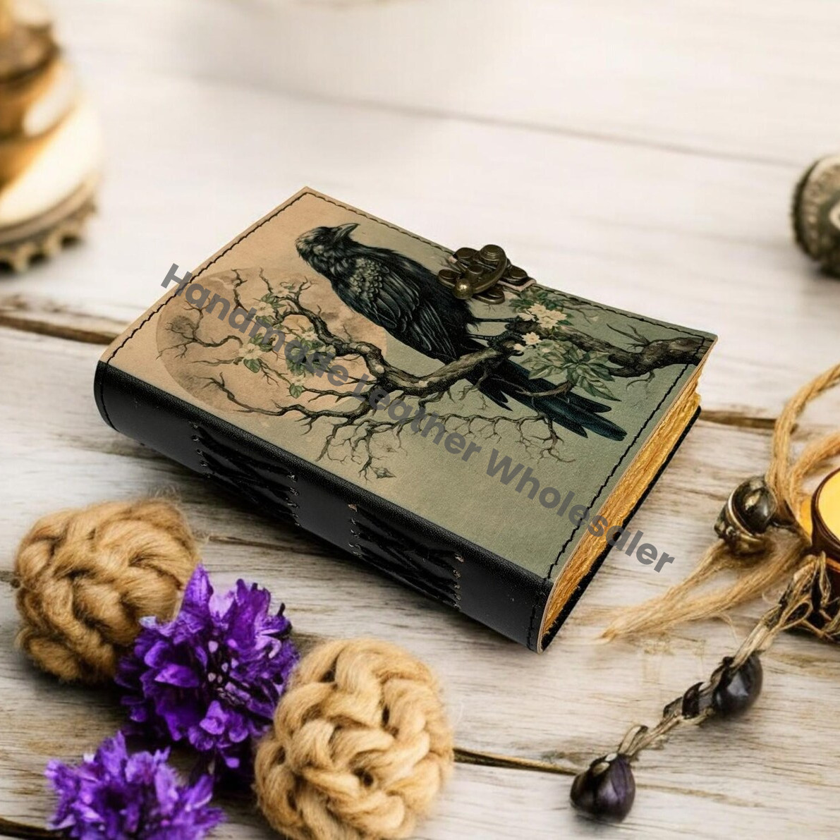 Raven Leather Grimoire – Gothic Book of Shadows, Witchcraft Spellbook