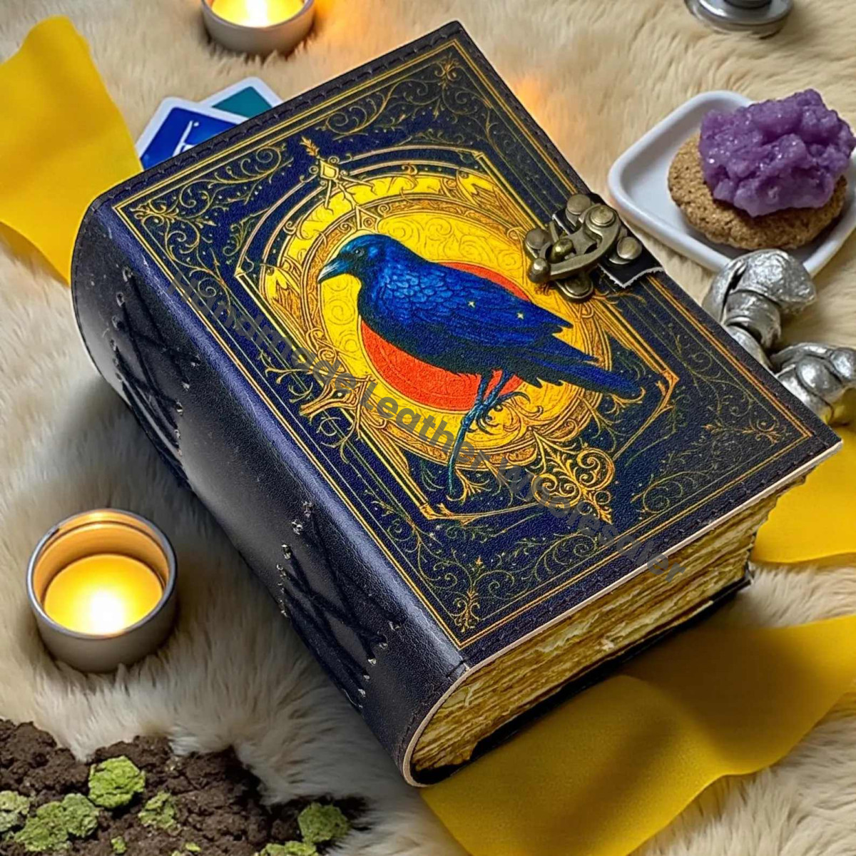 Raven Leather Grimoire – Handmade Gothic Spell Journal, Wiccan Book of Shadows, Occult Dark Academia Diary, Witchcraft Magic Gift, Witchy