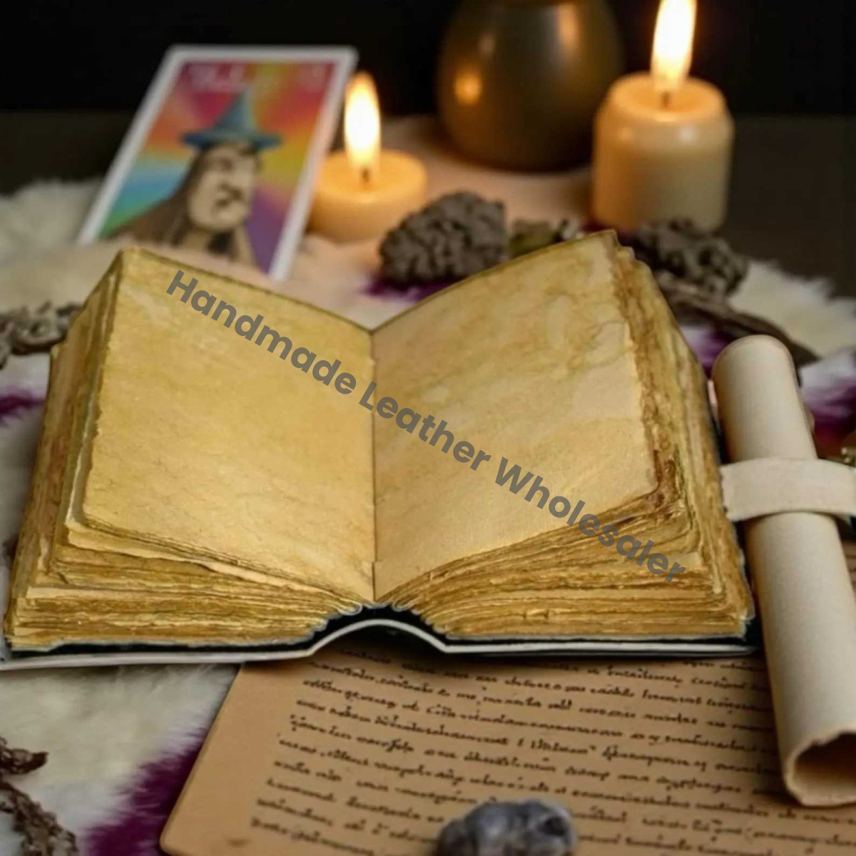 Raven Leather Grimoire – Handmade Gothic Spell Journal, Wiccan Book of Shadows, Occult Dark Academia Diary, Witchcraft Magic Gift, Witchy