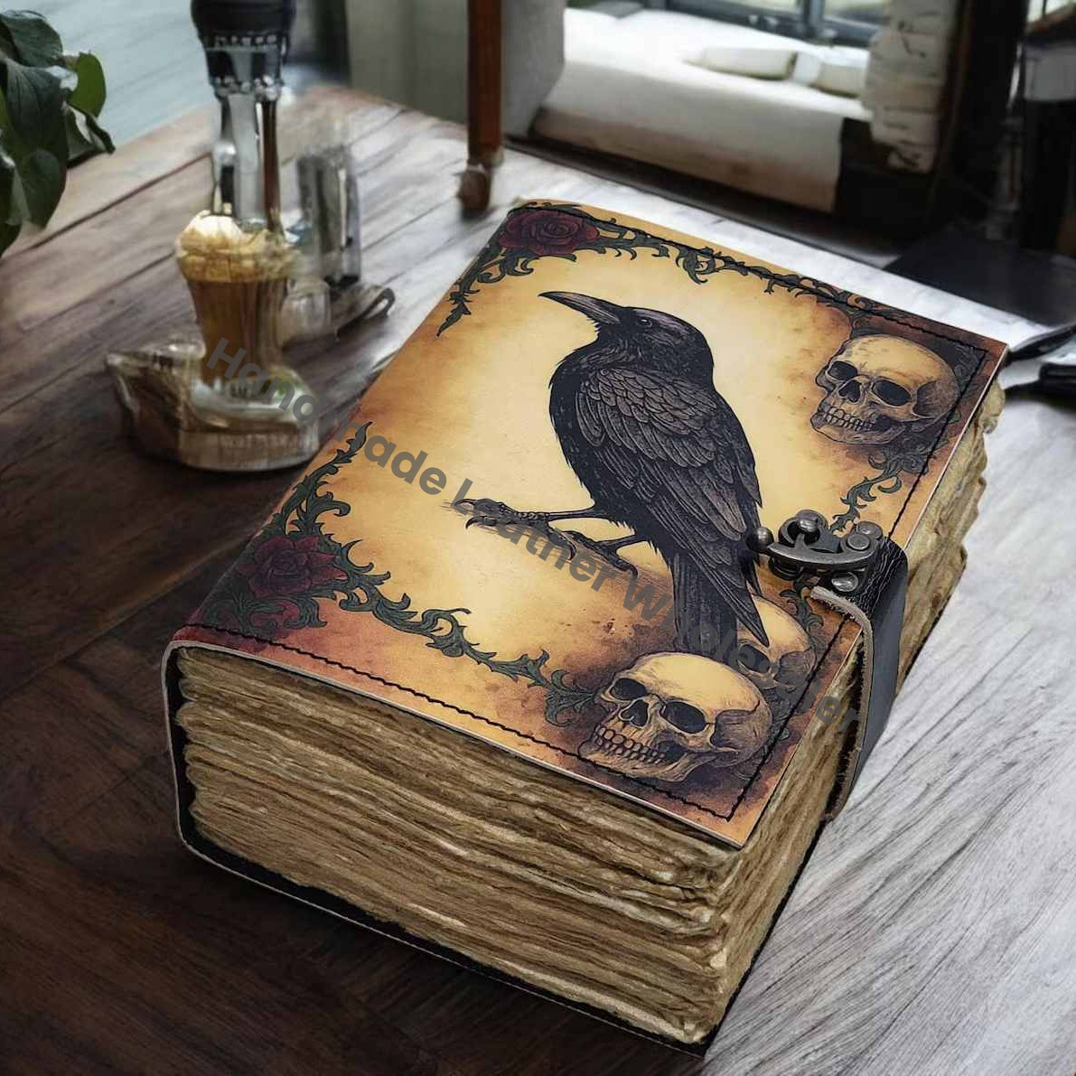Raven Leather Grimoire Journal – Deckle Edge Witchcraft Book of Shadows