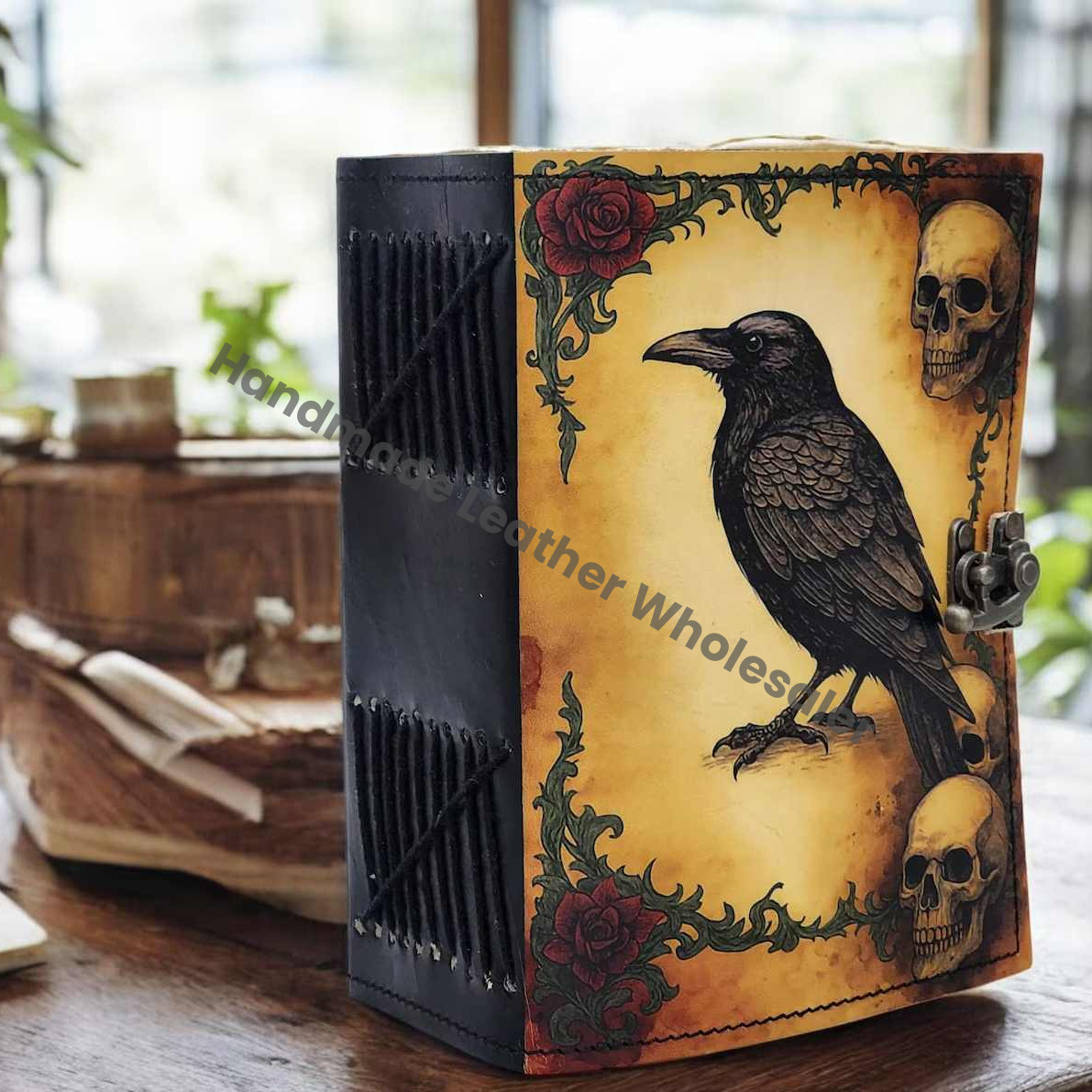 Raven Leather Grimoire Journal – Deckle Edge Witchcraft Book of Shadows