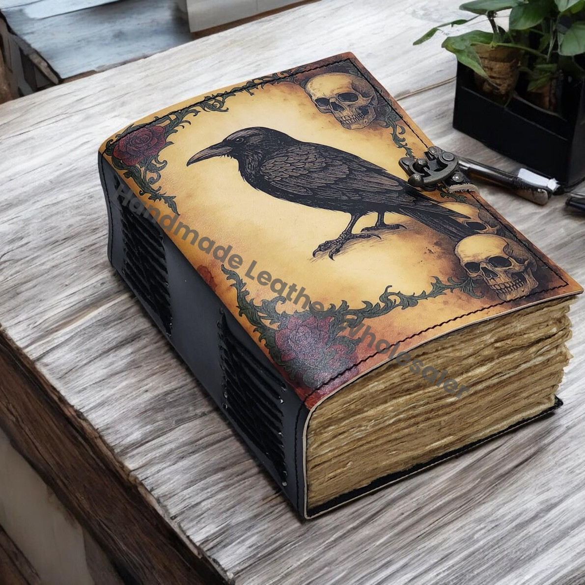 Raven Leather Grimoire Journal – Deckle Edge Witchcraft Book of Shadows