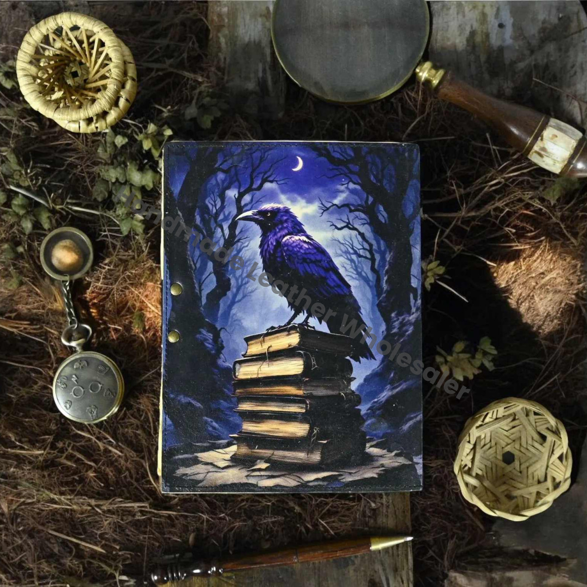 Raven Leather Grimoire Journal: Witchcraft Book of Shadows with Lock