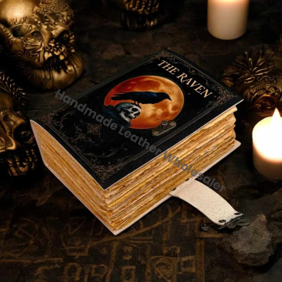 Raven Leather Grimoire: Vintage Spell Book of Shadows, Celestial Journal