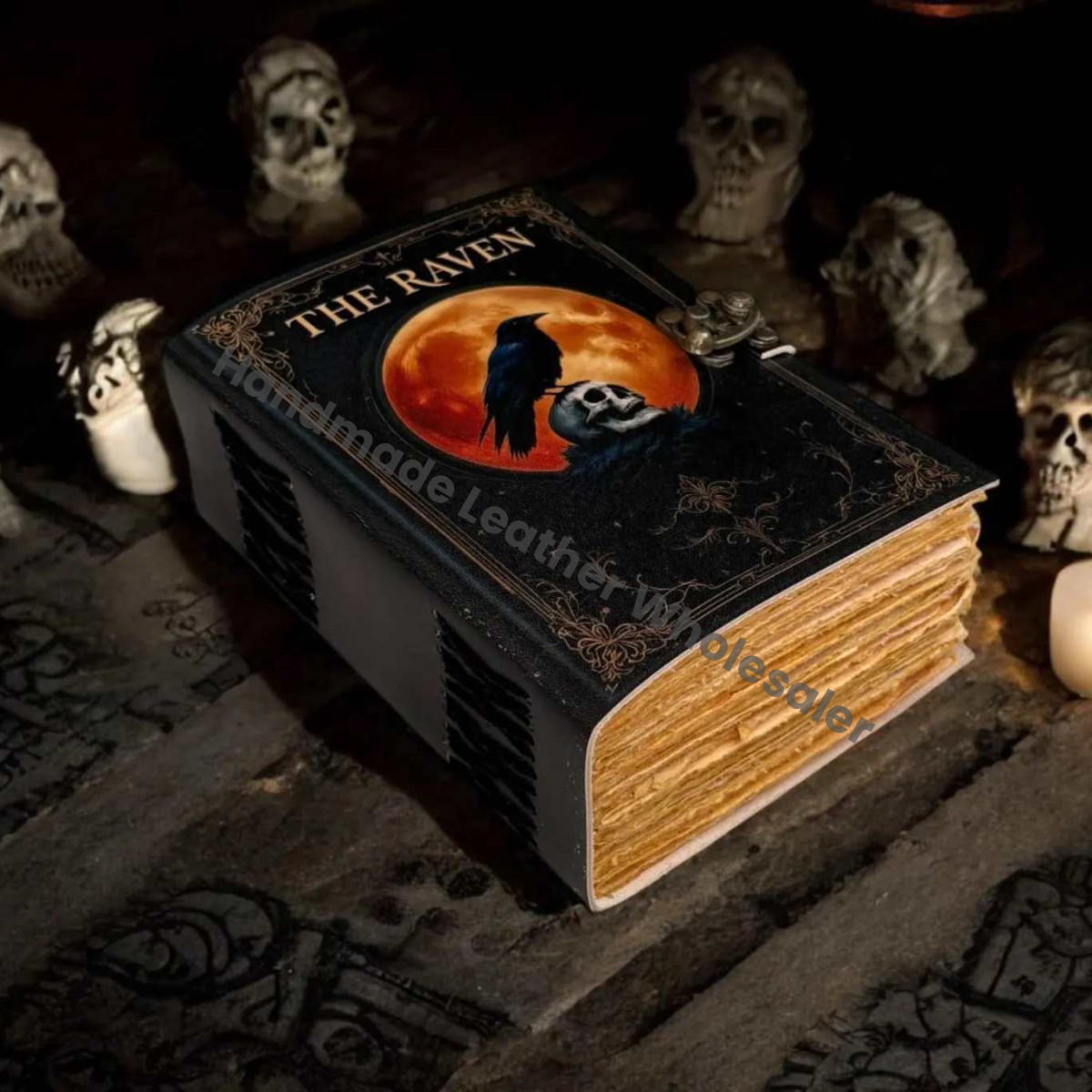 Raven Leather Grimoire: Vintage Spell Book of Shadows, Celestial Journal