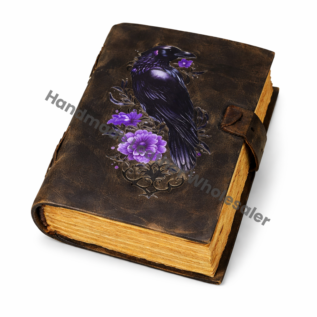 Raven Leather Journal: Antique Deckle Edge Paper Grimoire - Book of Shadows