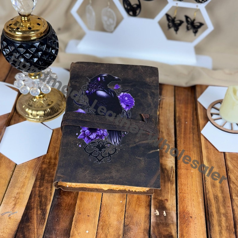 Raven Leather Journal: Antique Deckle Edge Paper Grimoire - Book of Shadows