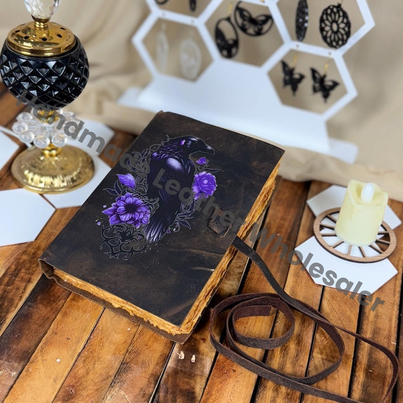 Raven Leather Journal: Antique Deckle Edge Paper Grimoire - Book of Shadows