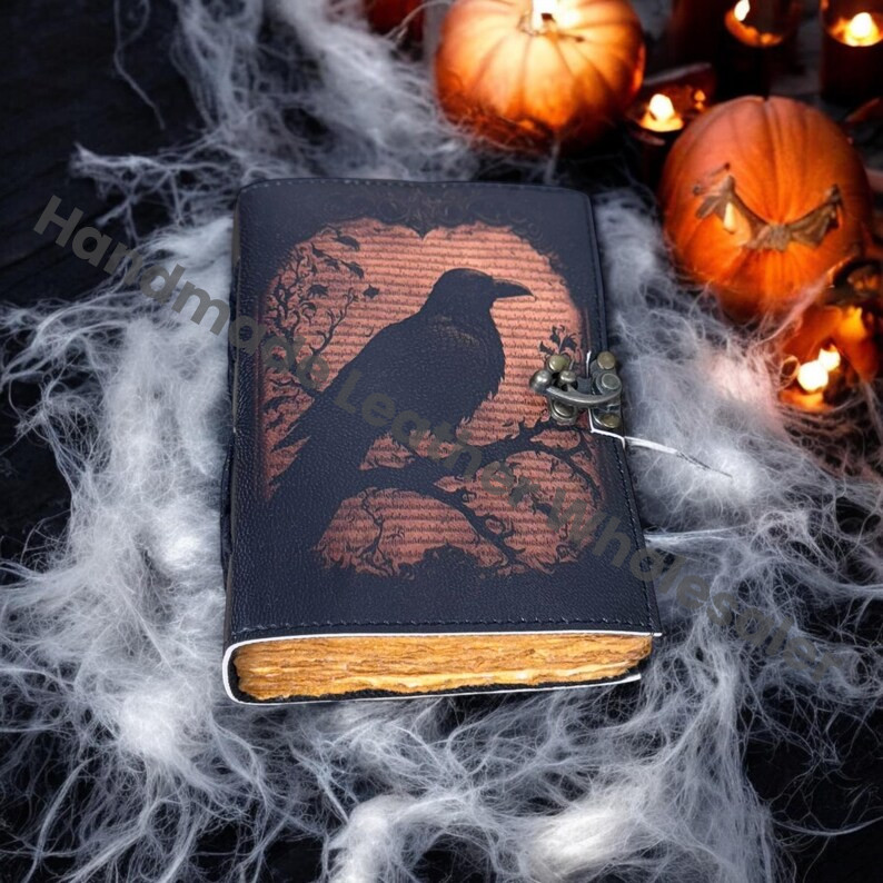 Raven Leather Journal: Gothic Grimoire Book of Shadows, Handmade