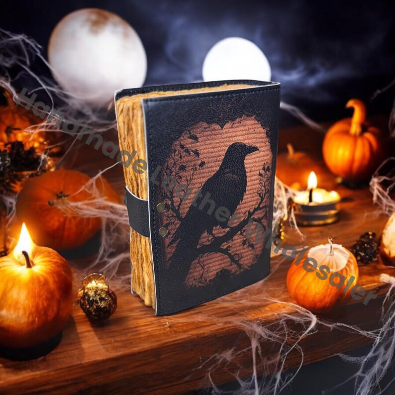 Raven Leather Journal: Gothic Grimoire Book of Shadows, Handmade