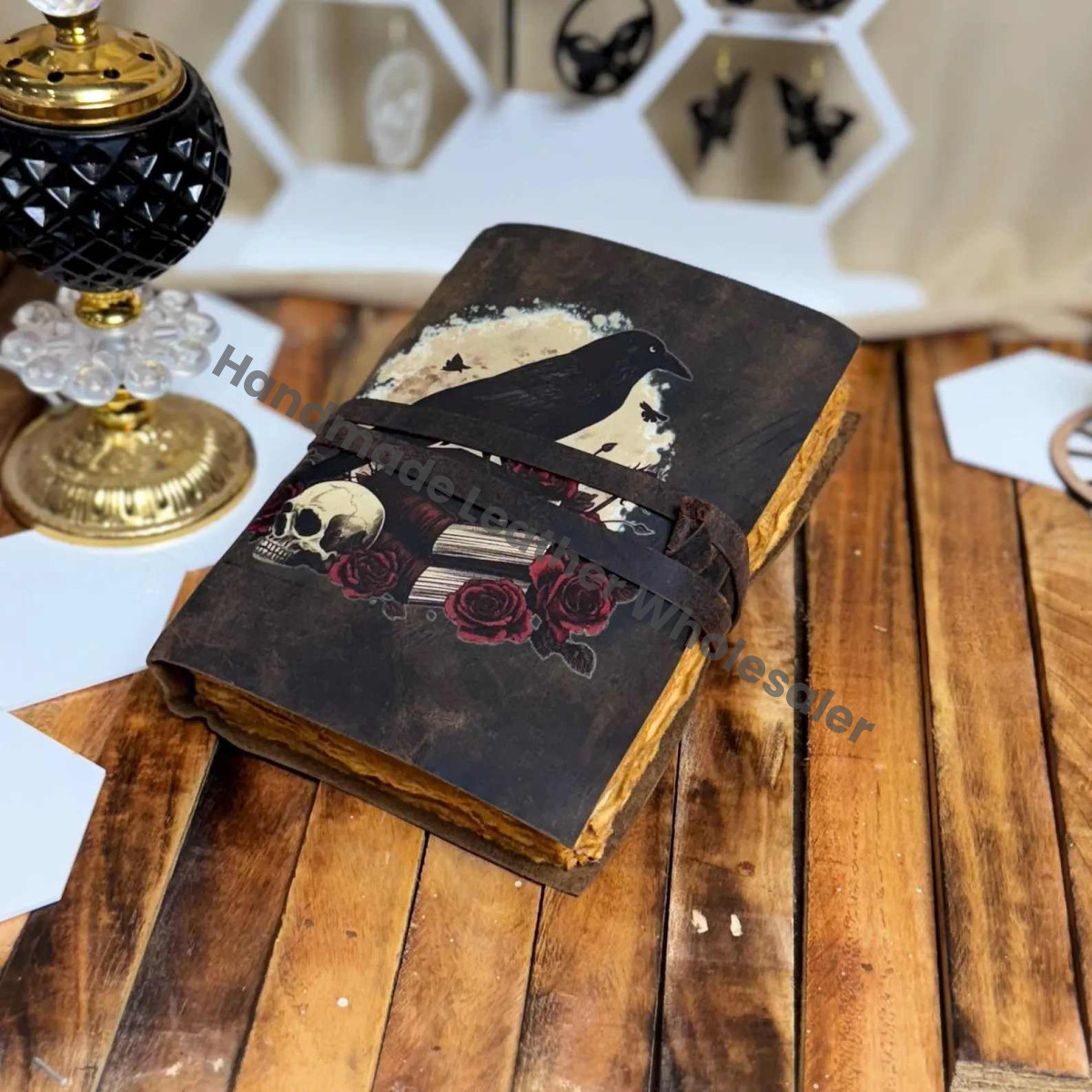 Raven Leather Journal: Vintage Grimoire Book of Shadows - Celestial Gifts