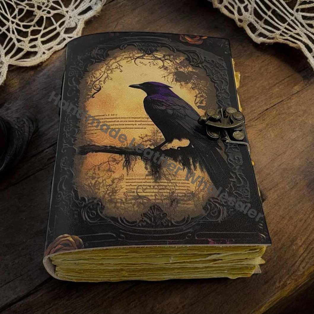 Raven Leather Witchy Journal Gifts | Gothic Grimoire Notebook | Handmade Book of Shadows | Vintage Leather Journal