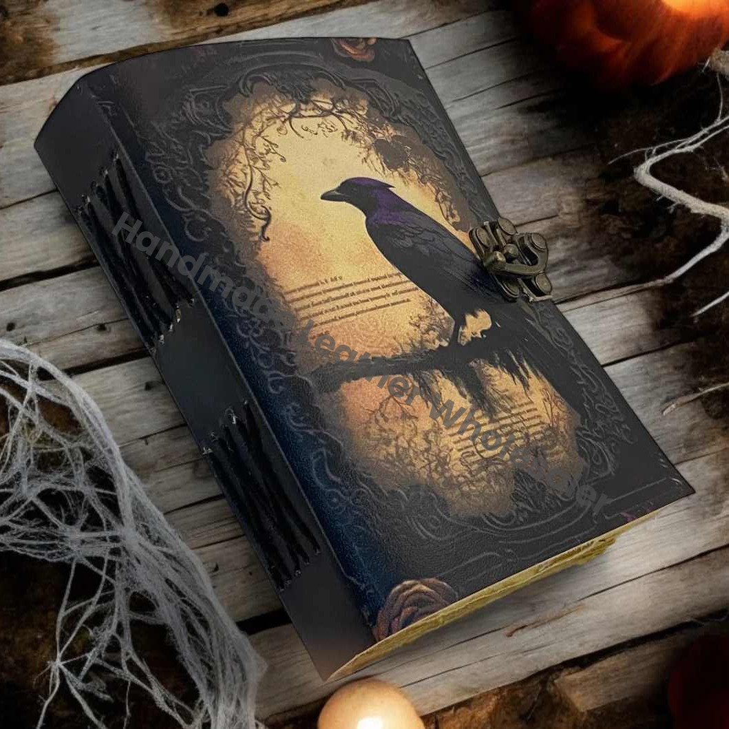 Raven Leather Witchy Journal Gifts | Gothic Grimoire Notebook | Handmade Book of Shadows | Vintage Leather Journal